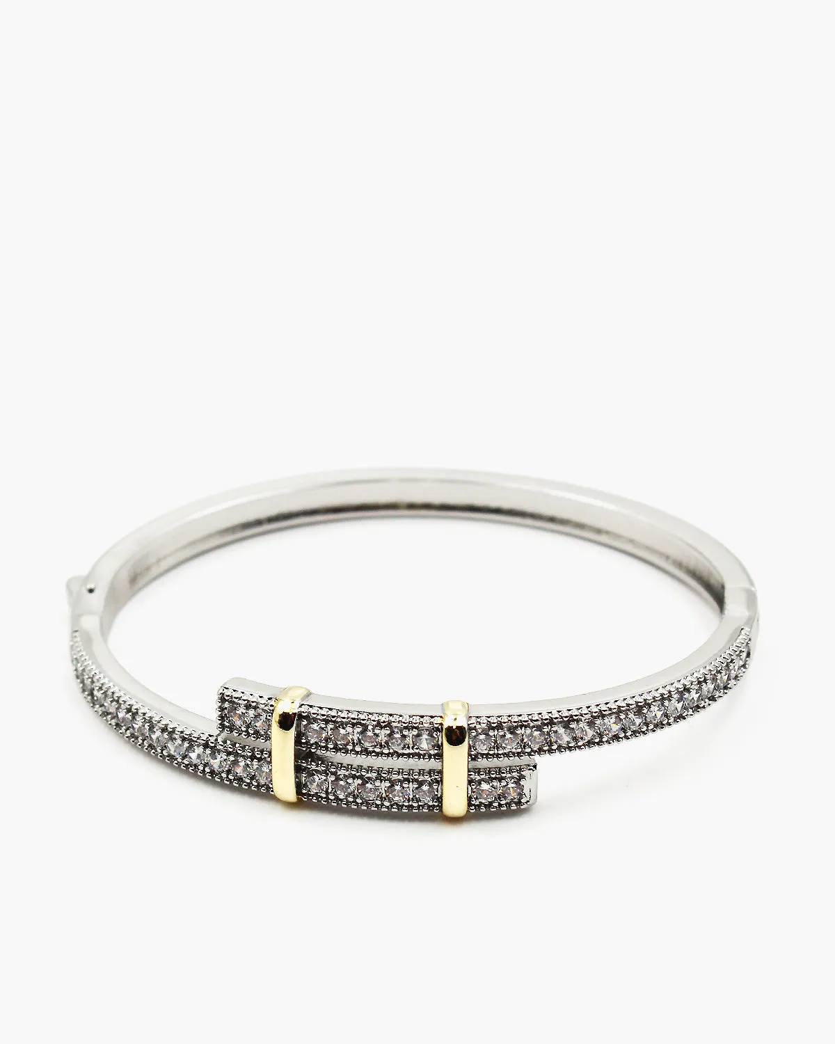 Two Tone CZ Wrap Bangle Bracelet