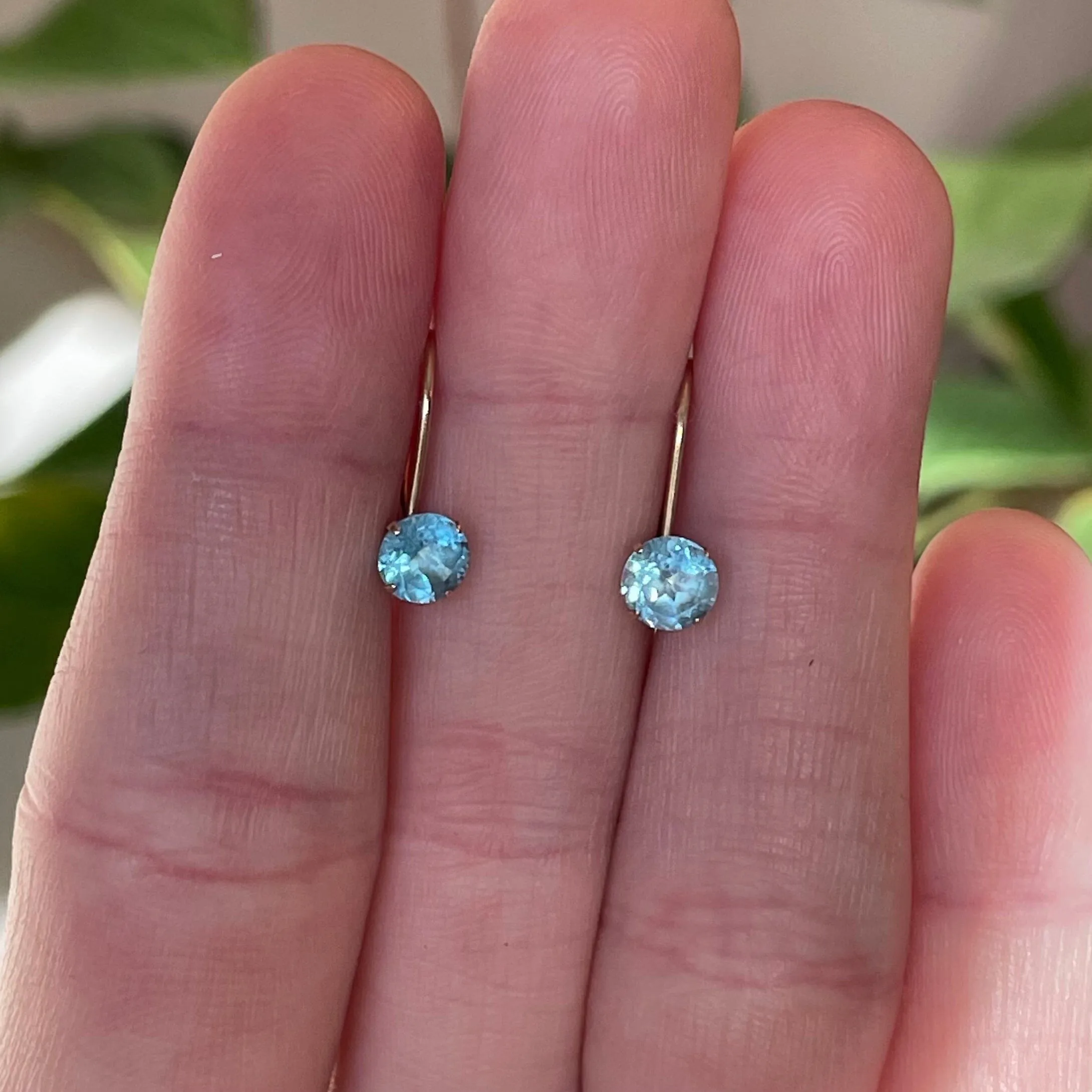 Vintage 10K Gold Blue Topaz Earrings