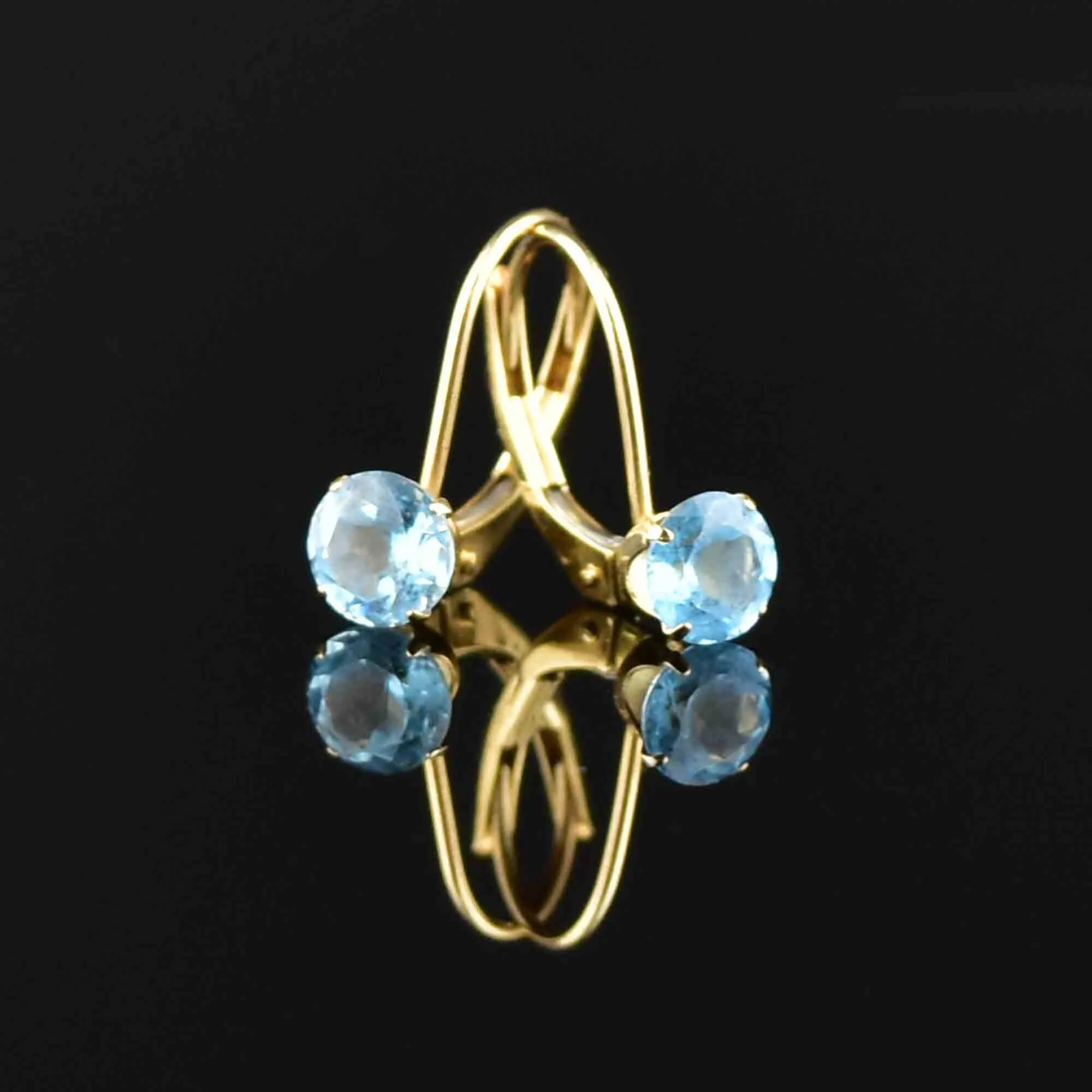 Vintage 10K Gold Blue Topaz Earrings