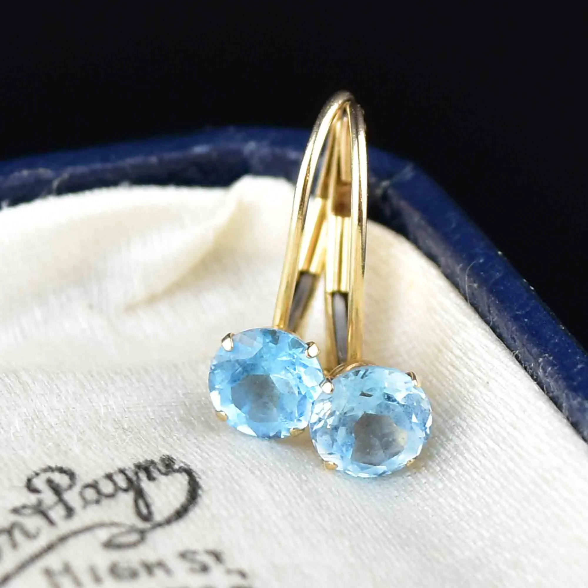 Vintage 10K Gold Blue Topaz Earrings