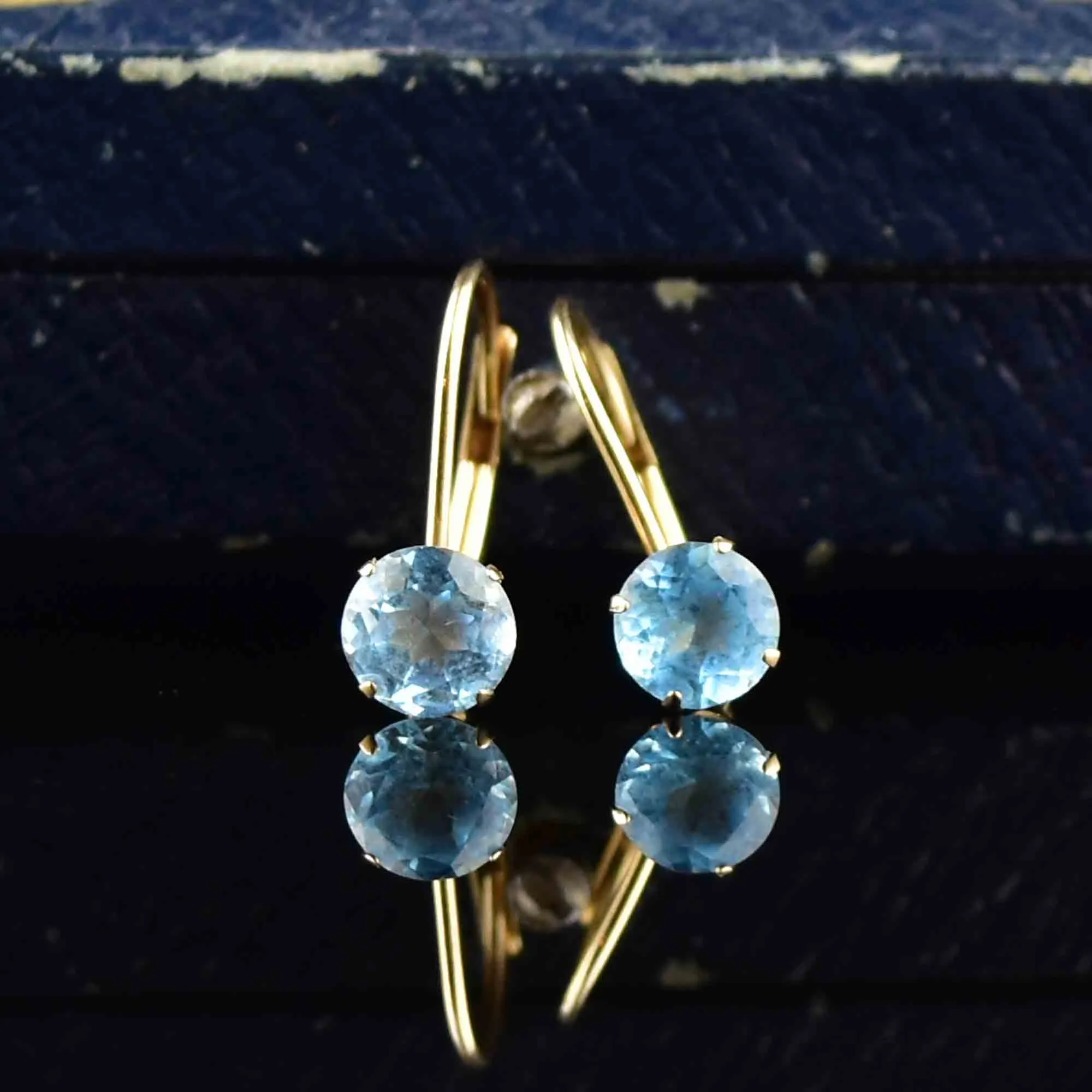 Vintage 10K Gold Blue Topaz Earrings