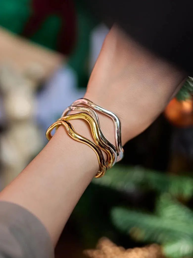 Wave Cuff Silver Bangle