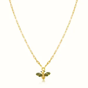 Women's Vermeil Green Emerald Diamond Bee Necklace Pendant