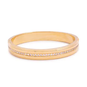 Yellow Gold Shiny Square Pave Cz Bangle