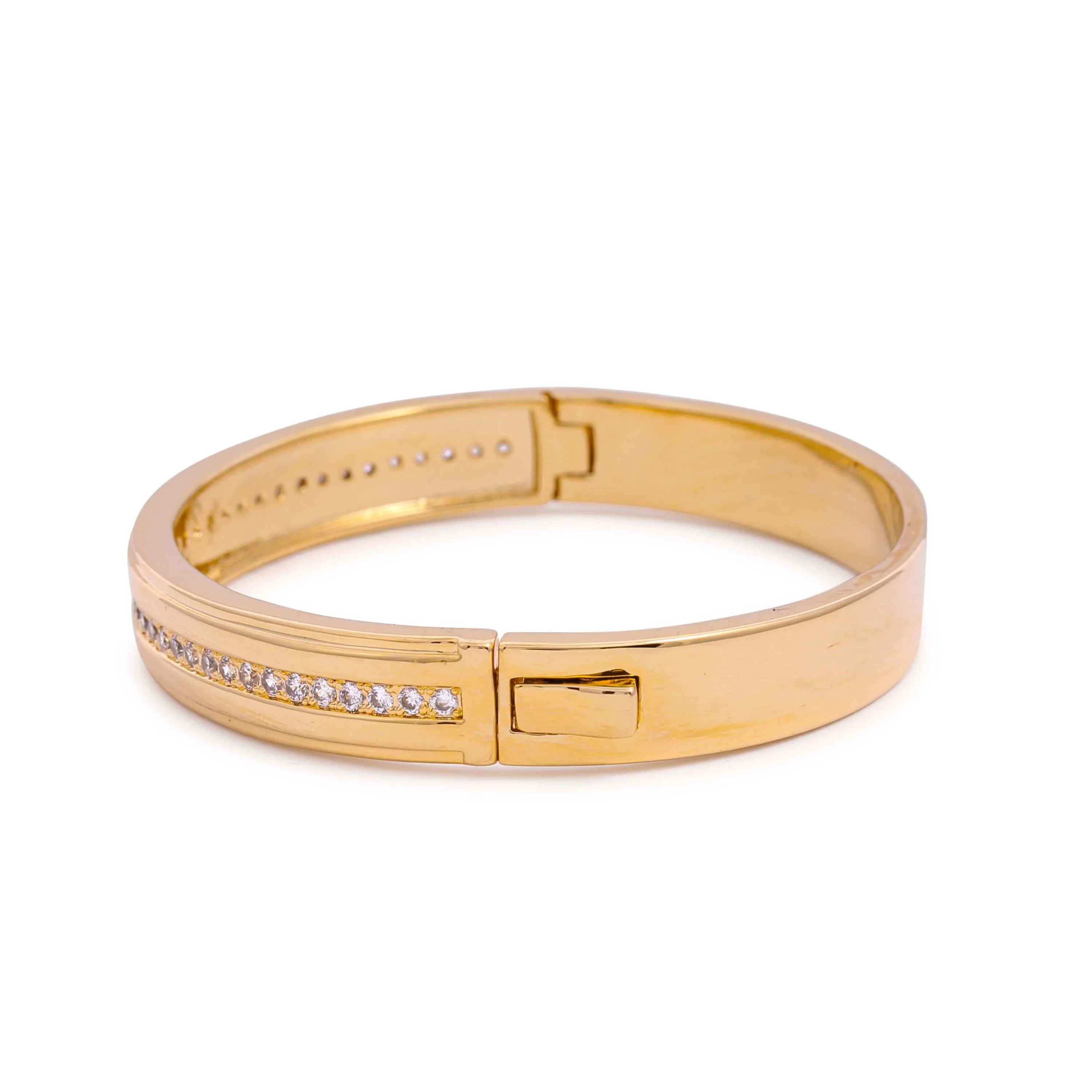 Yellow Gold Shiny Square Pave Cz Bangle